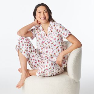 Sash & Rose Women's Floral Cotton Poplin Pyjama Set White & Floral