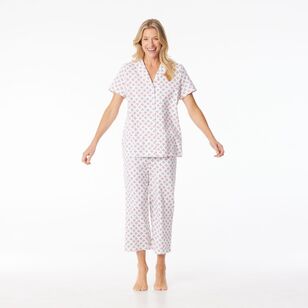 Sash & Rose Women's Cotton Interlock Pyjama Set Pink Print