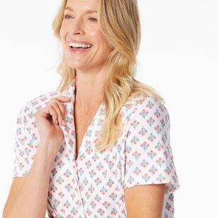 Sash & Rose Women's Cotton Interlock Pyjama Set Pink Print