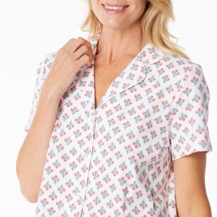 Sash & Rose Women's Cotton Interlock Pyjama Set Pink Print