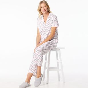 Sash & Rose Women's Cotton Interlock Pyjama Set Pink Print