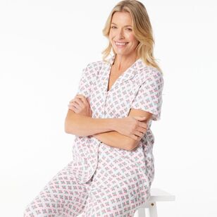 Sash & Rose Women's Cotton Interlock Pyjama Set Pink Print