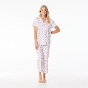 Sash & Rose Women's Cotton Interlock Pyjama Set Pink Print