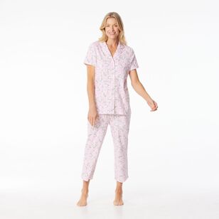 Sash & Rose Women's Cotton Interlock Floral Pyjama Set Pink Floral