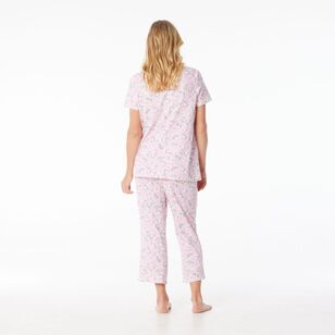 Sash & Rose Women's Cotton Interlock Floral Pyjama Set Pink Floral