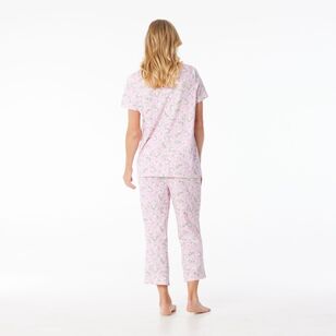 Sash & Rose Women's Cotton Interlock Floral Pyjama Set Pink Floral