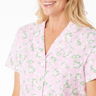 Sash & Rose Women's Cotton Interlock Floral Pyjama Set Pink Floral