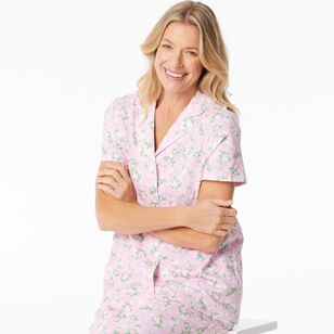 Sash & Rose Women's Cotton Interlock Floral Pyjama Set Pink Floral