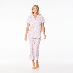 Sash & Rose Women's Cotton Interlock Floral Pyjama Set Pink Floral