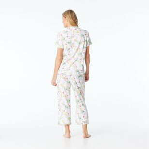 Sash & Rose Women's Cotton Interlock Floral Pyjama Set White & Floral