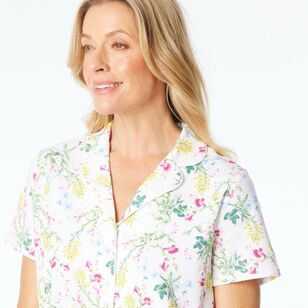 Sash & Rose Women's Cotton Interlock Floral Pyjama Set White & Floral