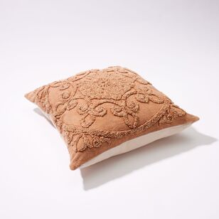 Chyka Home Madi Cotton Embroidered Cushion Caramel 50 x 50 cm