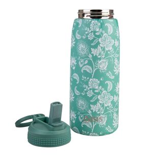 Oasis Double Wall Stainless Steel Insulated 780 mL Sports Bottle With Sipper Straw Green Paisley