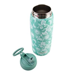 Oasis Double Wall Stainless Steel Insulated 780 mL Sports Bottle With Sipper Straw Green Paisley