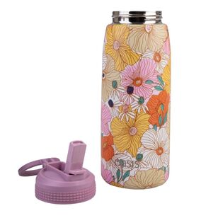 Oasis Double Wall Stainless Steel Insulated 780 mL Sports Bottle With Sipper Straw Retro Floral