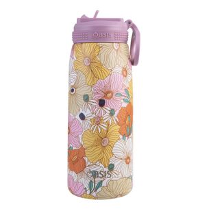 Oasis Double Wall Stainless Steel Insulated 780 mL Sports Bottle With Sipper Straw Retro Floral