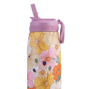 Oasis Double Wall Stainless Steel Insulated 780 mL Sports Bottle With Sipper Straw Retro Floral