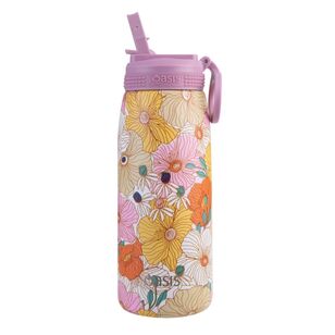 Oasis Double Wall Stainless Steel Insulated 780 mL Sports Bottle With Sipper Straw Retro Floral