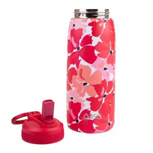 Oasis Double Wall Stainless Steel Insulated 780 mL Sports Bottle With Sipper Straw Red Poppies