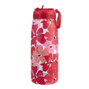 Oasis Double Wall Stainless Steel Insulated 780 mL Sports Bottle With Sipper Straw Red Poppies