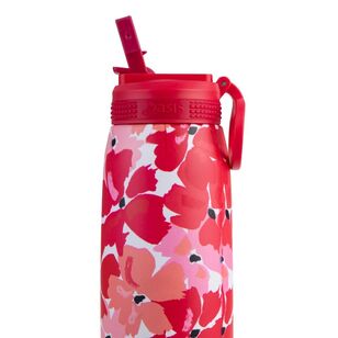 Oasis Double Wall Stainless Steel Insulated 780 mL Sports Bottle With Sipper Straw Red Poppies