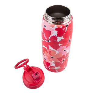 Oasis Double Wall Stainless Steel Insulated 780 mL Sports Bottle With Sipper Straw Red Poppies