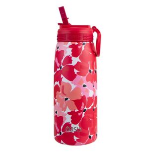 Oasis Double Wall Stainless Steel Insulated 780 mL Sports Bottle With Sipper Straw Red Poppies