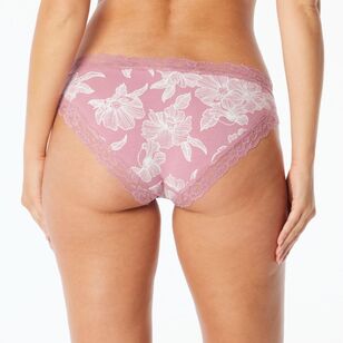 Sash & Rose Women's Cotton & Lace Bikini Brief Lilac & White