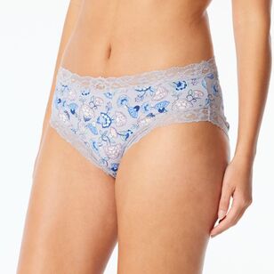 Sash & Rose Women's Cotton & Lace Full Brief Grey & White