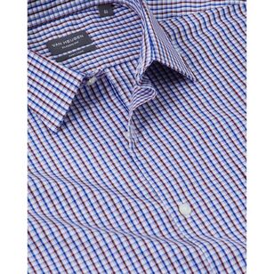 Van Heusen Men's Classic Fit Long Sleeve Gingham Shirt Brown & Blue