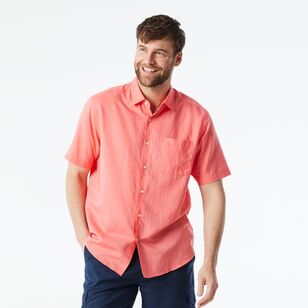 JC Lanyon Men's Cairns Cotton Linen Blend Short Sleeve Shirt Melon