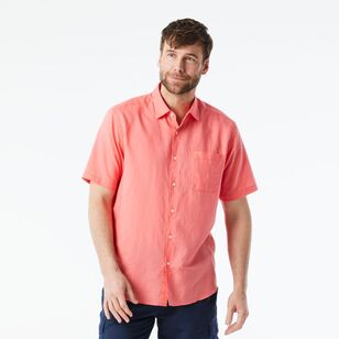 JC Lanyon Men's Cairns Cotton Linen Blend Short Sleeve Shirt Melon