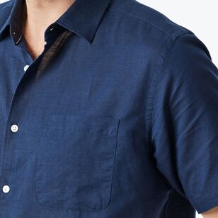 JC Lanyon Men's Cairns Cotton Linen Blend Short Sleeve Shirt Navy