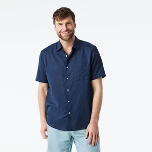 JC Lanyon Men's Cairns Cotton Linen Blend Short Sleeve Shirt Navy