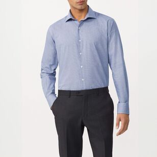 Van Heusen Men's Tailored Fit Herringbone Long Sleeve Shirt Blue