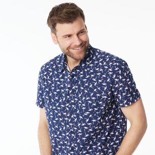 JC Lanyon Men's Flamingo Printed Short Sleeve Shirt Navy