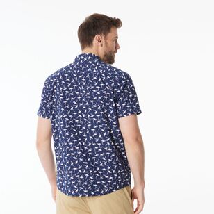 JC Lanyon Men's Flamingo Printed Short Sleeve Shirt Navy