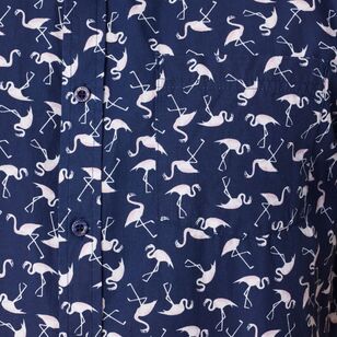 JC Lanyon Men's Flamingo Printed Short Sleeve Shirt Navy