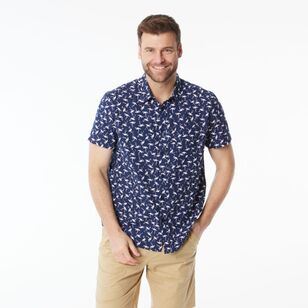 JC Lanyon Men's Flamingo Printed Short Sleeve Shirt Navy