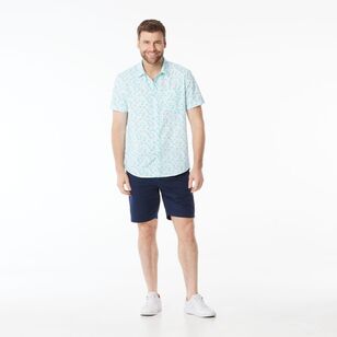 JC Lanyon Men's Palm Print Short Sleeve Shirt White & Turquoise