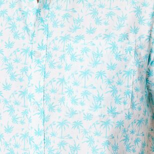 JC Lanyon Men's Palm Print Short Sleeve Shirt White & Turquoise