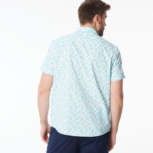 JC Lanyon Men's Palm Print Short Sleeve Shirt White & Turquoise