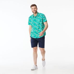 JC Lanyon Men's Pool Santa Printed Short Sleeve Shirt Teal