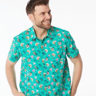 JC Lanyon Men's Pool Santa Printed Short Sleeve Shirt Teal