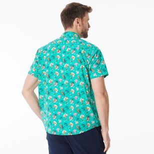 JC Lanyon Men's Pool Santa Printed Short Sleeve Shirt Teal