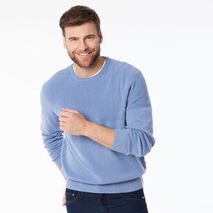 JC Lanyon Men’s Evans Part Way Rib Textured Crew Knit Dust Blue