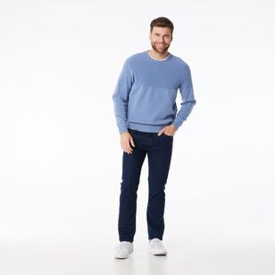 JC Lanyon Men’s Evans Part Way Rib Textured Crew Knit Dust Blue