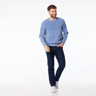 JC Lanyon Men’s Evans Part Way Rib Textured Crew Knit Dust Blue