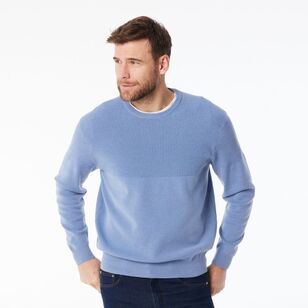 JC Lanyon Men’s Evans Part Way Rib Textured Crew Knit Dust Blue