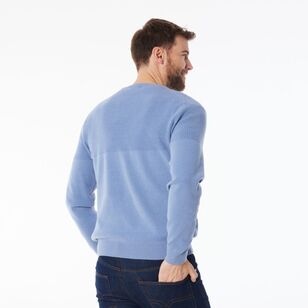 JC Lanyon Men’s Evans Part Way Rib Textured Crew Knit Dust Blue